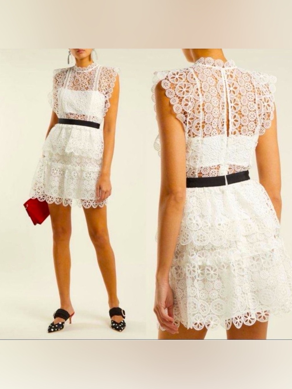 NWT SELF-PORTRAIT Circle Floral Lace Tiered Mini Dress